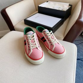New Arrival Gucci Tennis 1977 Pink Coton Classic Red/Green Band Female Low Top Lace-up Sneakers Online